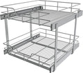 2 Tier Pull Out Cabinet Organizer 20" W X 22" D, Slide Out Drawers For Kitchen Cabinets, Pull Out Drawers For Cabinets Capacity Heavy Duty Caddy, Cabinet Pullout Shelves Chrome-Plated,Bathroom Pantry