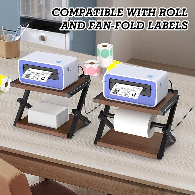 Alyoen Label Holder for Rolls and Fan-Fold Labels, Thermal Shipping Label Holder for Thermal Printer, Desktop Label Printer Accessory Supplies for Home, Office, Small Business (Black + Gray)