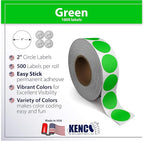 Kenco Color Coding Circle Dot Sticker Labels on a roll (Bright Green, 2 INCH 500 Stickers)
