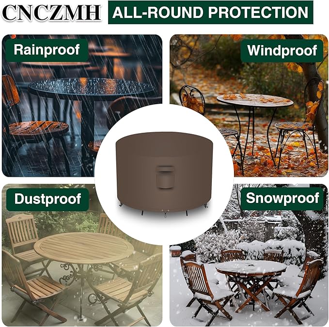 Heavy Duty Patio Furniture Covers Waterproof, 600D Round Outdoor Furniture Cover Waterproof for Sectional Sofa Couch, Outdoor Dining Table and Chair Set Covers 20"DIA x 23"H, Brown