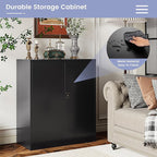 Metal Storage Cabinet, Wide & Deep Storage Cabinet with 2 Doors and Adjustable Shelves, Lockable Tool Cabinet for Garage,Home Office and School (Black)