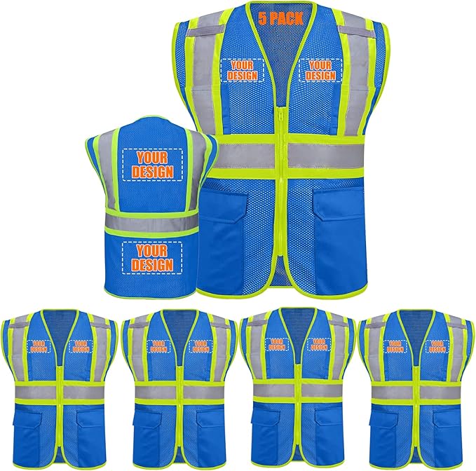 Custom Safety Vest with Logo Pockets High Visibility Reflective Vests Construction Security Workwear