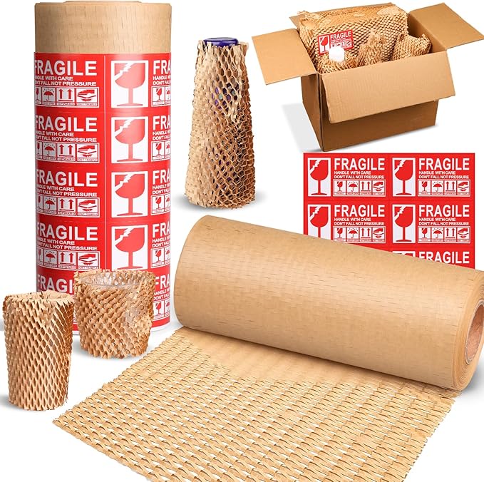 Honeycomb Packing Paper 16" x 400', Bubble Cushioning Wrap for Packing/Shipping/Moving, Eco-Friendly Bubble Packing Paper Wrapping for Fragile Items,Electronics and Bouquet Packaged
