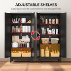 COFaR 61" Tall Pantry Cabinet in Black, Modern Storage Cabinet with Adjustable Shelves, Sturdy Metal Cupboard for Kitchen, Office, Living Room & Bathroom Organization