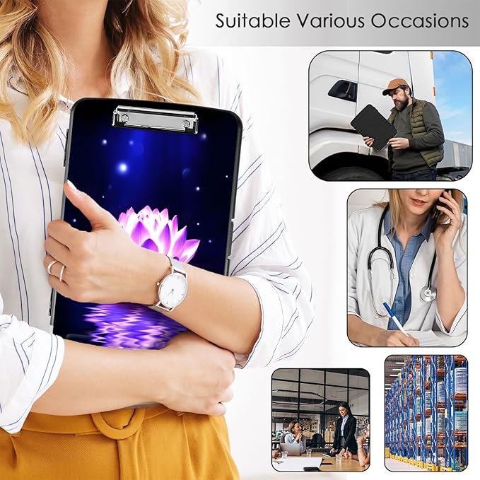Clipboard with Storage,Office Supplies Nursing Clipboards Folder with Pen Holder Plastic Storage ClipBoard Foldable for Teacher Nurse,Purple Lotus