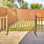 TECSPACE Aluminum Expandable Garden Fence, Portable Barricade Gate with Casters, Adjustable Retractable Fence Mobile Barricade Safety Barrier (Brown, 130×15×41 inch)
