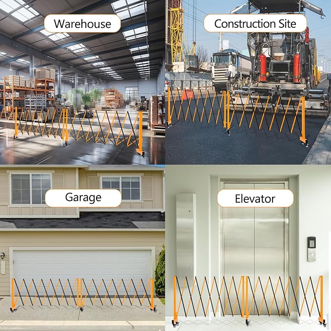 16.5FT Expandable Barricade Gate, Expandable Metal Barricade Gate Alloy Fence and 270 Degrees Direction Adjustment with Wheels, for Industrial or Residential Use (Yellow, 16.5FT)