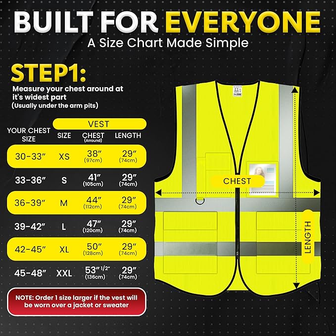 PeerBasics Safety Vest 5 Pack, Yellow, ANSI Class 2, Reflective, For Men Women Unisex, With Pockets Zipper, Breathable Mesh (Medium)