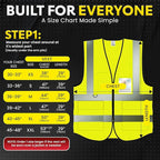 PeerBasics Safety Vest 10 Pack, Yellow, ANSI Class 2, Reflective, For Men Women Unisex, With Pockets Zipper, Breathable Mesh (XX-Large)