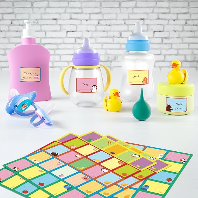 500 PCS Baby Food Labels, 25 Adorable Designs Removable Food Name Stickers Self-Adhesive Water/Oil/Tear Resistant Tags for Baby & Toddlers Food Containers, Water Bottles, School Supplies, Mason Jars