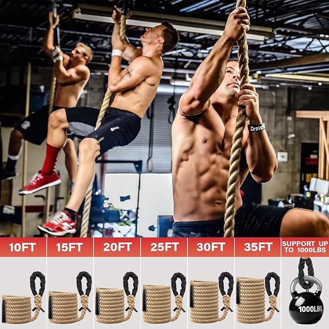 Climbing Rope Gym Workout - 10FT 15FT 20FT 25FT 30FT 35FT Heavy Duty Jute Thick Ropes for Adults Strength Training Outdoor Tree Swing Indoor Home Fitness Exercise - 1.5 Inch