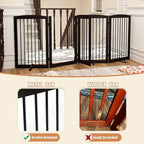 Freestanding Dog Gates with Door Walk Through, 80 inch Wide Gates Indoor, Dog Fences Indoor, Support Feet Included, 4 Panels, 32" Tall, Dark Brown