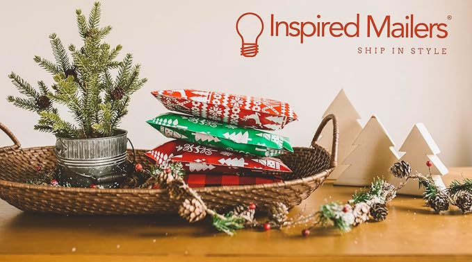 Inspired Mailers - Christmas Poly Mailers 6x9 Holiday Variety Pack of 30-10 each: Trees & Snowflakes, Rose Gold Trees, Gold Snowflake Baubles (6x9, 30 Pack)