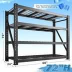 Bepatio 11000LBS Garage Shelving Heavy Duty, 72" H Storage Shelves Adjustable 4-Tier Metal Shelves, Industrial Shelving for Garage,Shop, Warehouse, Basement, Commercial, 72" H× 60" W × 24" D, Black
