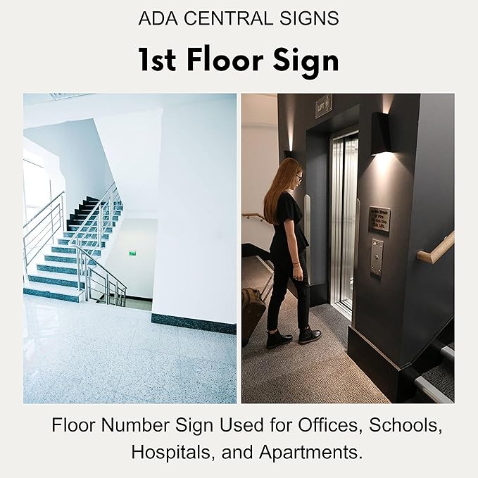 6" X4" 1st Floor Sign - ADA Compliant Tactile Graphics Grade 2 Braille Text Wall Sign| Directional Assistance, Floor Number Sign for Office, Schools, Hospitals, Apartments