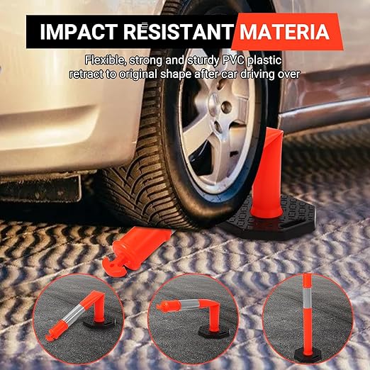Delineator Post with Base 6 Pack, PeakPursuit 45 Inch Portable Orange Traffic Delineator Posts Cones with Reflective Collars for Driving Practice and Construction Work