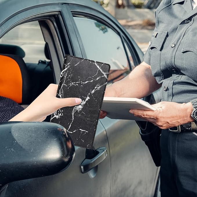 2Pack Leather Car Registration and Insurance Card Holder, Car Document Holder for Cards License with Magnetic Shut (Marble Black)