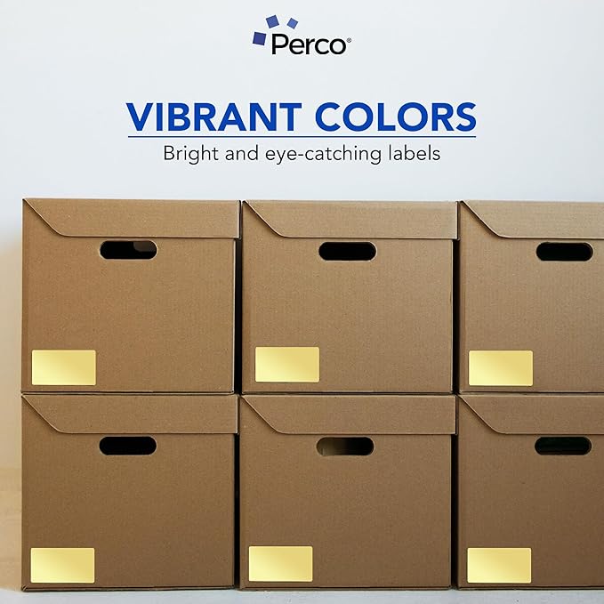 Perco Metallic Gold 3x5 Inch Perforated Sticker Labels — 150 Stickers Per Roll — with Permanent Adhesive for Product Labeling, Gift Boxes, Event Signage, Decorative Packaging & More — Made in USA