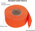 MECCANIXITY Braided Cable Sleeves Heat Shrinkable Fabric Sleeving, 1 9/16" 33ft Orange 2:1 Ratio Heat Shrinkable Cord Protector for Harness Cable, Network Cable Protection, Cable Management