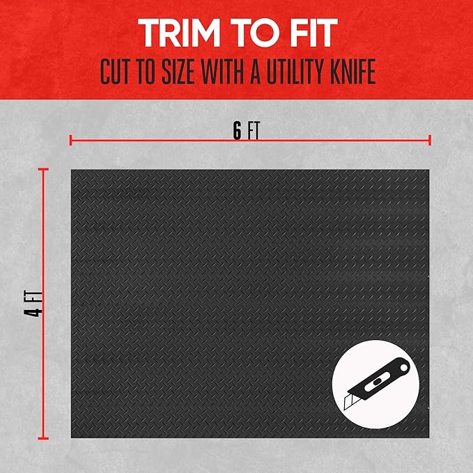 Motor Trend Utility Truck Bed Mat – All Weather Rubber Truck Bed Liner Mat Universal Size, Heavy Duty Protection for Your Truck,Van, or SUV, Pickup, Trim to Fit, Black, 4' x 6'