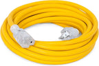 Internet's Best 25 FT Power Extension Cord with LED Lighted Plugs | 12 AWG (Gauge 12/3) Heavy Duty Outdoor/Indoor Power Extension Cable Cord | NEMA 5-15 R & 5-15P SJTW | Yellow