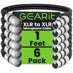 GEARit XLR Male to Female Microphone Cable (1 Feet, 6 Pack) 3-Pin Balanced Shielded Mixer, Recording Studio, Podcast - Black
