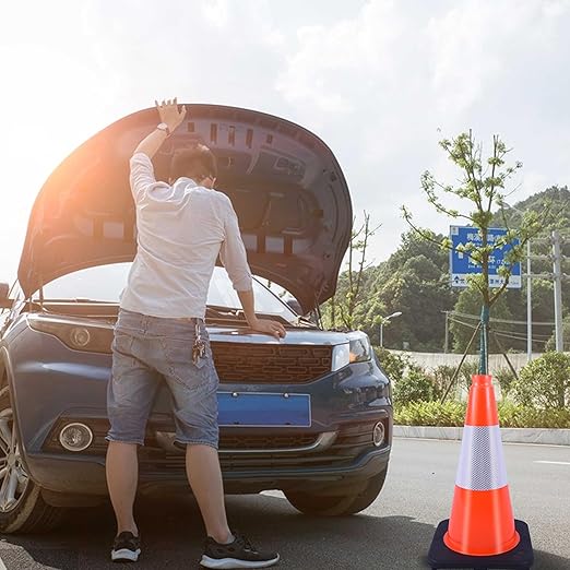 18" Traffic Safety Cones Orange Road Cones, Construction Cone with Rubber Base & Reflective Collars, Restorable Parking Cones, Heavy Duty Road Cones for Traffic Control & Road Safty(8 Pack）