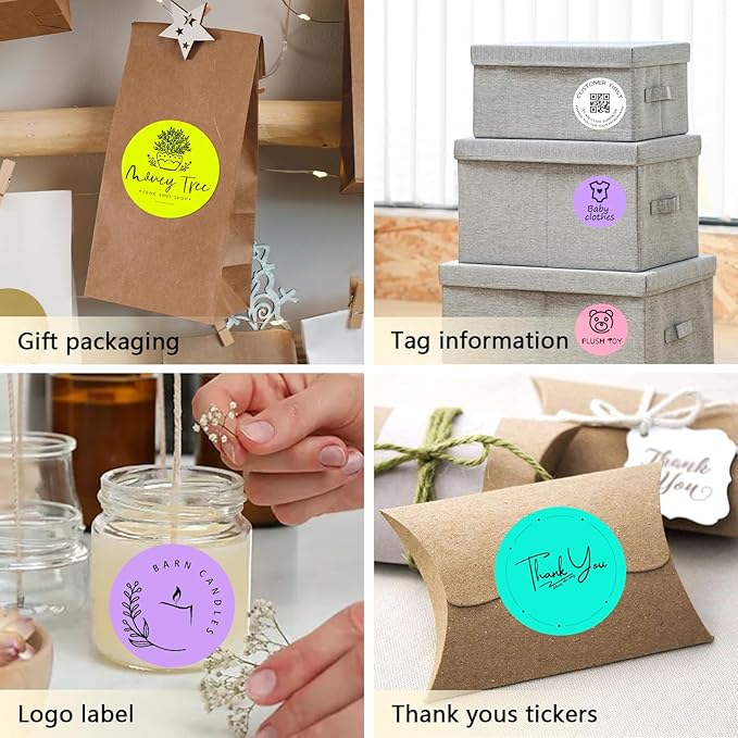 3 X 3 Inch Round Thermal Labels Circle Color Coding Labels Printable Waterproof 500PCS Round Stickers Adhesive Writable for Office, Home, Garage, DIY Sticker,Barcodes,Name Tag, Light Purple