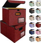 BALEINE Modern Red File Storage Box with Lid, Collapsible File Folder Organizer, 2 Pack, 15x12.5x10.5 inches