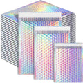 50 Pcs Metallic Bubble Mailers, 3 Sizes Holographic Bubble Mailers, Poly Padded Envelopes, Waterproof Self Seal Adhesive Shipping Bags, Cushion Envelopes for Packing, Mailing, Small Business