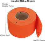 MECCANIXITY Braided Cable Sleeves Heat Shrinkable Fabric Sleeving, 2" 26ft Orange 2:1 Ratio Heat Shrinkable Cord Protector for Harness Cable, Network Cable Protection, Cable Management
