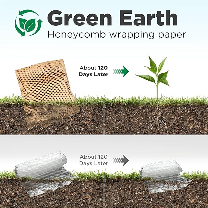 Honeycomb Packing Paper, 12"x400' Black | Perforated Honeycomb Packing Paper Recyclable Moving Supplies for Shipping & Moving | Plastic-Free Alternative to Bubble Cushion Wrap with 36 Fragile Stickers