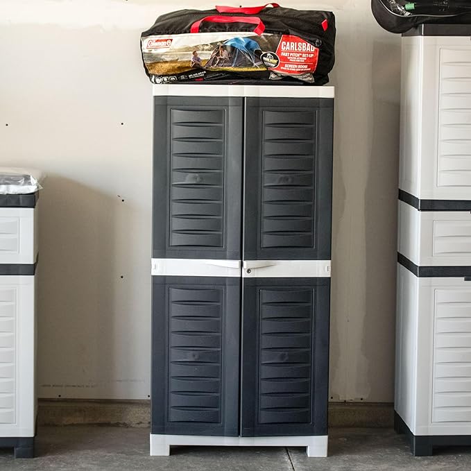 Sunnydaze Lockable Storage Cabinet - Indoor or Garage Storage Cabinet with 3 Adjustable Shelves - 48.75" H - Garage, Office, Home, Laundry Room - Charcoal