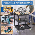 Adjustable Planer Stand with Wheels, Heavy Duty Planer Table for Miter Saw, Table Saw, and Power Tools, 500 lbs Capacity 3-Tier Steel Tool Stand with Storage Shelves for Workshop & Garage