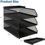 Natwind 3-Tier Desk Organizer,Desk Accessories, Stackable Paper Tray, Metal Mesh Desktop Organizer, Paper Sorter, Letter Trays,File Document Storage Rack for for Home, Office, School (Black)