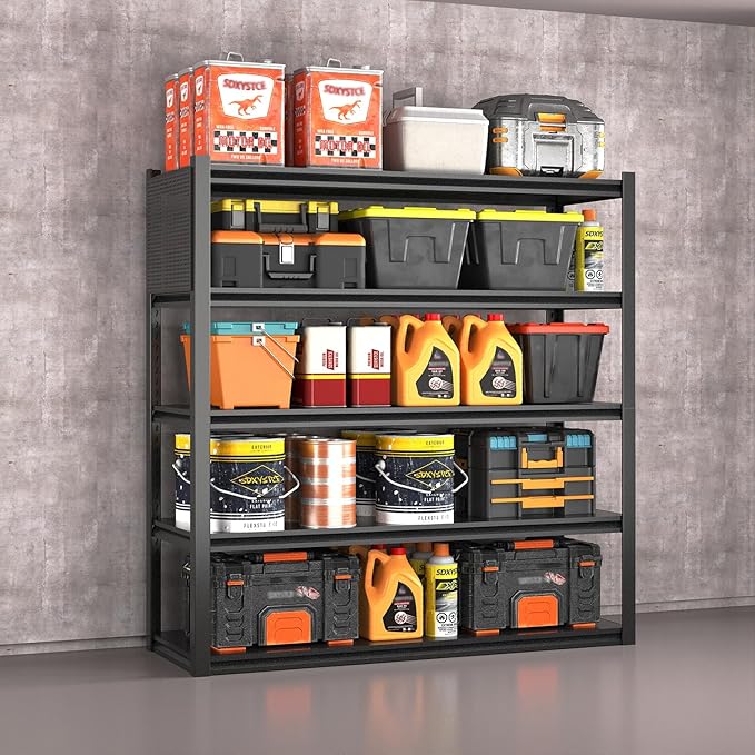 Metal Garage Shelving Unit with Pegboard, Heavy Duty 5-Tier Adjustable Industrial Storage Shelves, 5000 LBS Steel Storage Rack for Garage, Warehouse, Basement, 72" H x 59" W x 23.6" D, Black