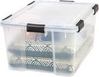 IRIS USA WeatherPro 63 Qt Storage Bins with Lids, 2 Pack, BPA-Free Plastic Gasket Box with Tight Latch and Seal, Stackable Nestable Tote Tub - Clear/Black