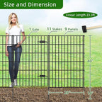 Metal Garden Fence with Gate 40in (H) x 23.3ft (L), 1 Gate + 9 Panels Dog Fence Border Fence Animal Barrier, No Dig Garden Fencing for Yard Flower Bed Lawn Patio Outdoor, PIN402810G Black