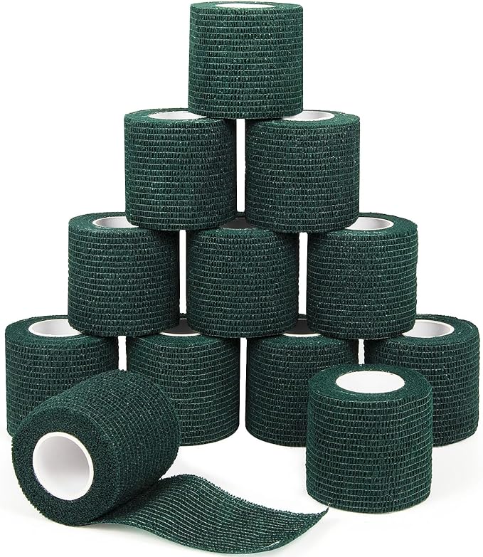 12Pcs 2inch x 5 Yards Self Adhesive Bandage Wrap Elastic Bandage Wrap Self Adherent Cohesive Wrap Bandages for Wrist Ankle Vet Tape for Dog Athletic Swelling Sprain Tape Grip Cover (Army Green)