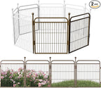 Decorative Garden Fence 24in(H) x44in(L), Thicken 2 Panels Metal No Dig Outdoor Dog Fence for Yard,Heavy Duty Animal Barrier for Dog and Rabbit, Garden Border Fence, Brown