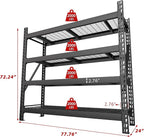 8000LBS 78 "W x 24 "D x 72 "H Garage Shelving, 4-Tier Industrial Iron Shelving Unit Garage Storage Rack for Basement Warehouse, Black