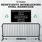 Angry Bull Barricades Metal Interlocking Steel Barricade (8.5 Ft. Heavy Duty, Flat Feet, Black Powder Coated, Set of 20)