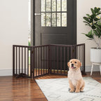 Dog Gate, Freestanding Dog Gates for Doorways, Foldable Dog Gate Indoor, Pet Gates for Doorways Bedroom, Puppy Gate with Metal Support Feet, Room Divider 4 Panels (Brown)