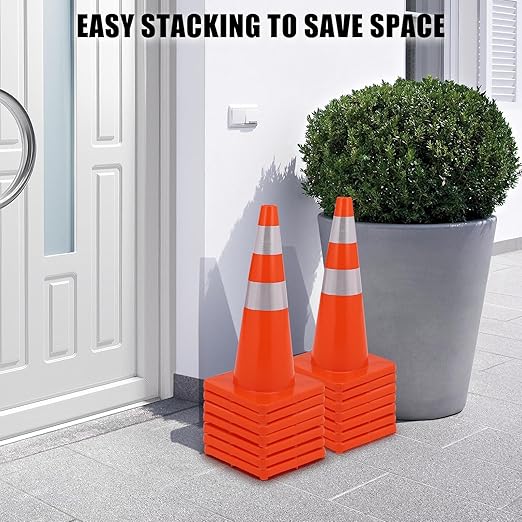 20 Pack Traffic Safety Cones 18 Inch, PVC Orange Safety Cones with Reflective Collars and Weighted Base for Traffic Control, Construction Events, Driveways, and Parking Lots
