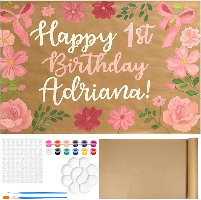 Feifeiya 35" x 472" Brown Kraft Paper Roll with 10 Painting Tools Large Blank DIY Banner for Gift Wrapping Bulletin Board Art Bouquet Flower Packing Moving Shipping Floor Covering Table Business