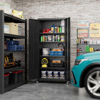 Aobabo 73" H Metal Storage Cabinet with Wheels for Garage, Rolling Tool Cabinet with 4 Shelves, for Home Office, Black, Assembly Required