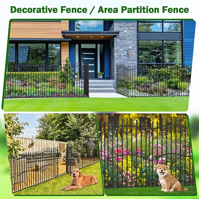8 Panels No Dig Decorative Garden Fence with Gate - 40in H x 18ft L, Tall Heavy-Duty Square Tube Animal Barrier, Rustproof Dog Fence for Outdoor Yard & Patio Protection