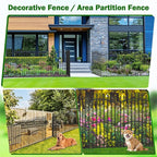 8 Panels No Dig Decorative Garden Fence with Gate - 40in H x 18ft L, Tall Heavy-Duty Square Tube Animal Barrier, Rustproof Dog Fence for Outdoor Yard & Patio Protection