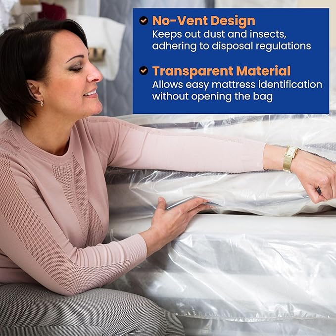 VICMORE 2 Pack King Mattress Bags for Moving, Storage & Disposal – Clear Heavy-Duty Plastic Covers, Tear-Resistant & Dustproof, Recyclable