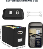 Oterri File Organizer Box with Lid, Hanging Filing File Box with Mesh Pocket, Document Organizer Box for Letter Files, Portable Storage Box with Smooth Sliding Rail for Office&Home (1 PCS, Black)